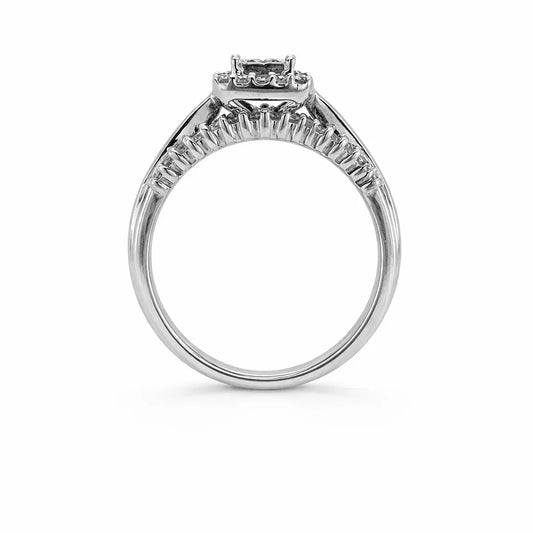 14K White Gold 1.00TDW Diamond Quad Princess Cut Halo Engagement Ring