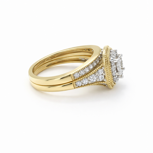 14K Yellow Gold 0.50TDW Princess Diamond Halo Wedding Set