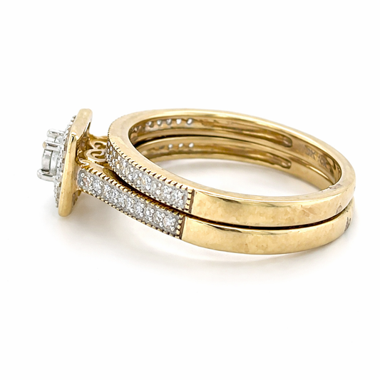 10K Yellow Gold 0.25TDW Diamond Bridal Set with Halo Design