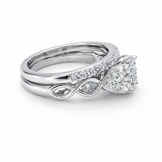 10K White Gold 1.00TDW Diamond Halo Wedding Set