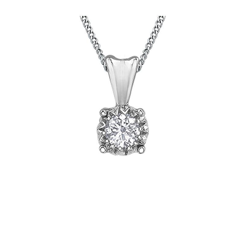 10K White Gold 0.07CT Diamond Solitaire Illusion Set Pendant with Chain