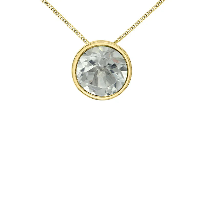 10K Yellow Gold 5mm White Topaz Pendant with Chain