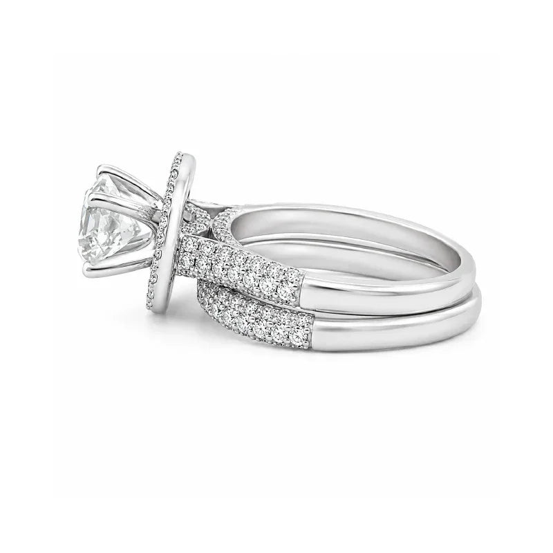 14K White Gold 2.73TDW Diamond Halo Engagement Ring Set