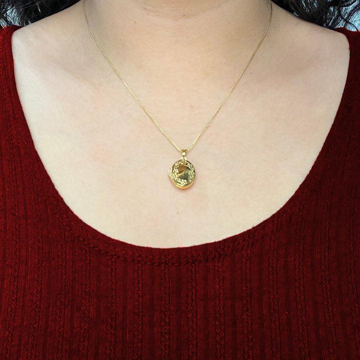 10K Yellow Gold Oval Locket With Floral Filligry