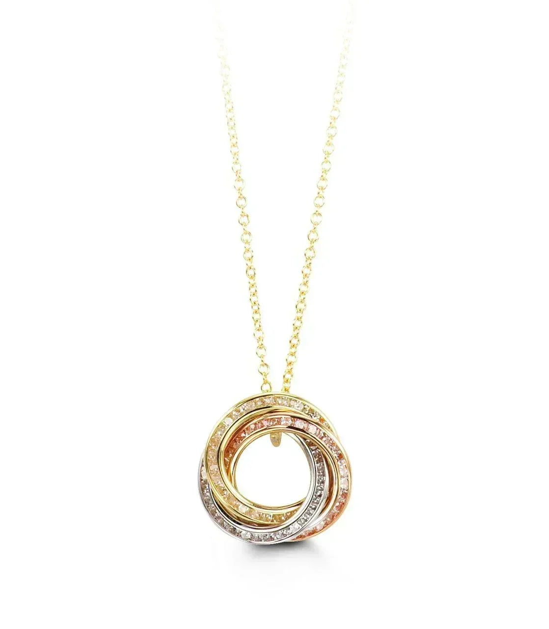 10K Yellow, White and Rose Gold CZ Forever Love Ring Pendant with Chain