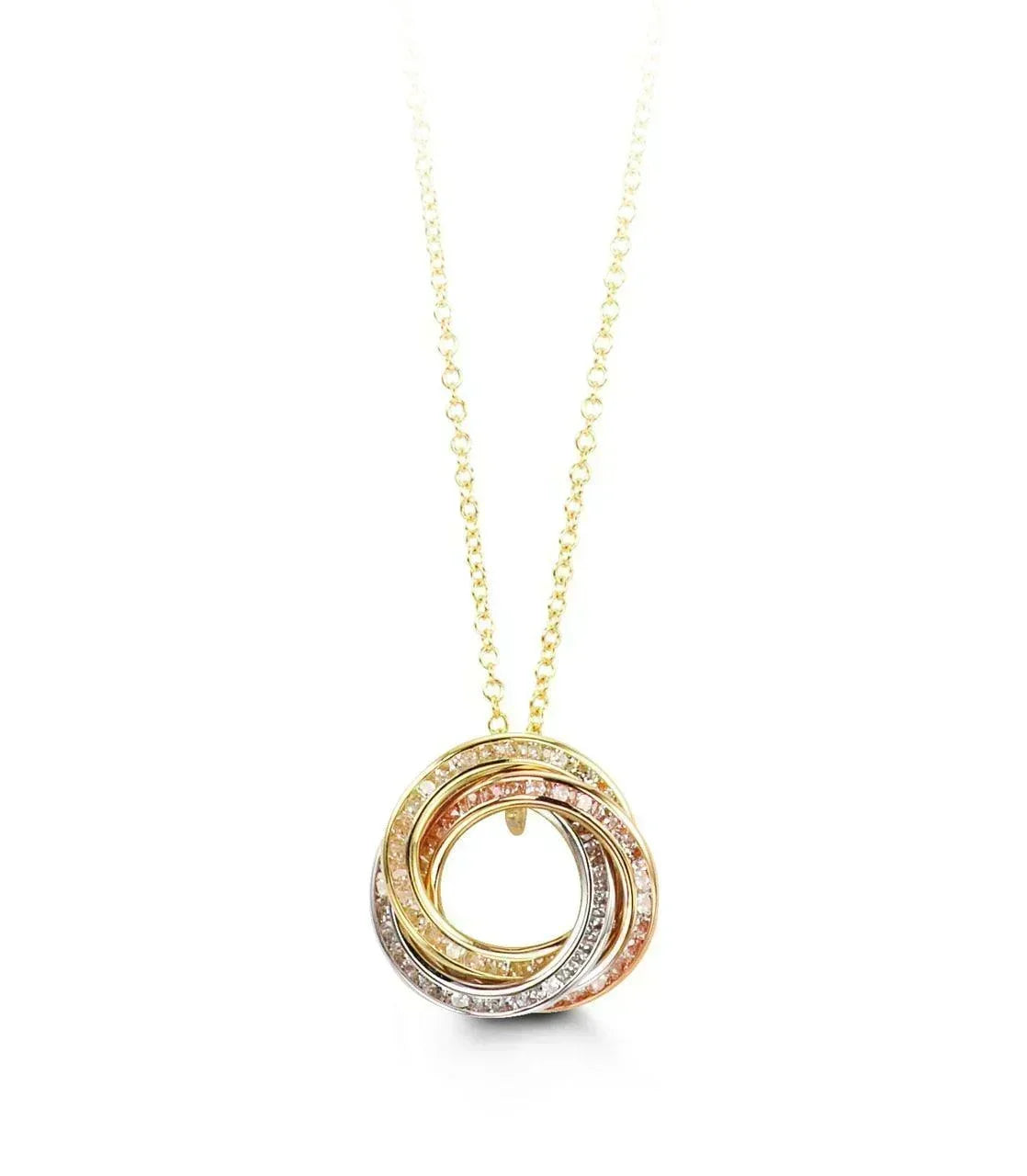 10K Yellow, White and Rose Gold CZ Forever Love Ring Pendant with Chain