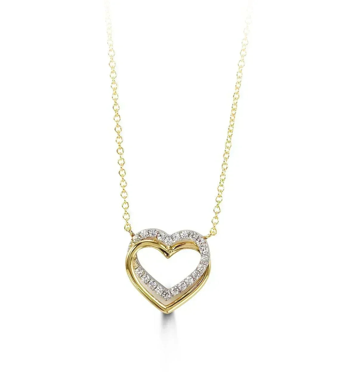 10K Yellow Gold CZ Heart on Heart Necklace