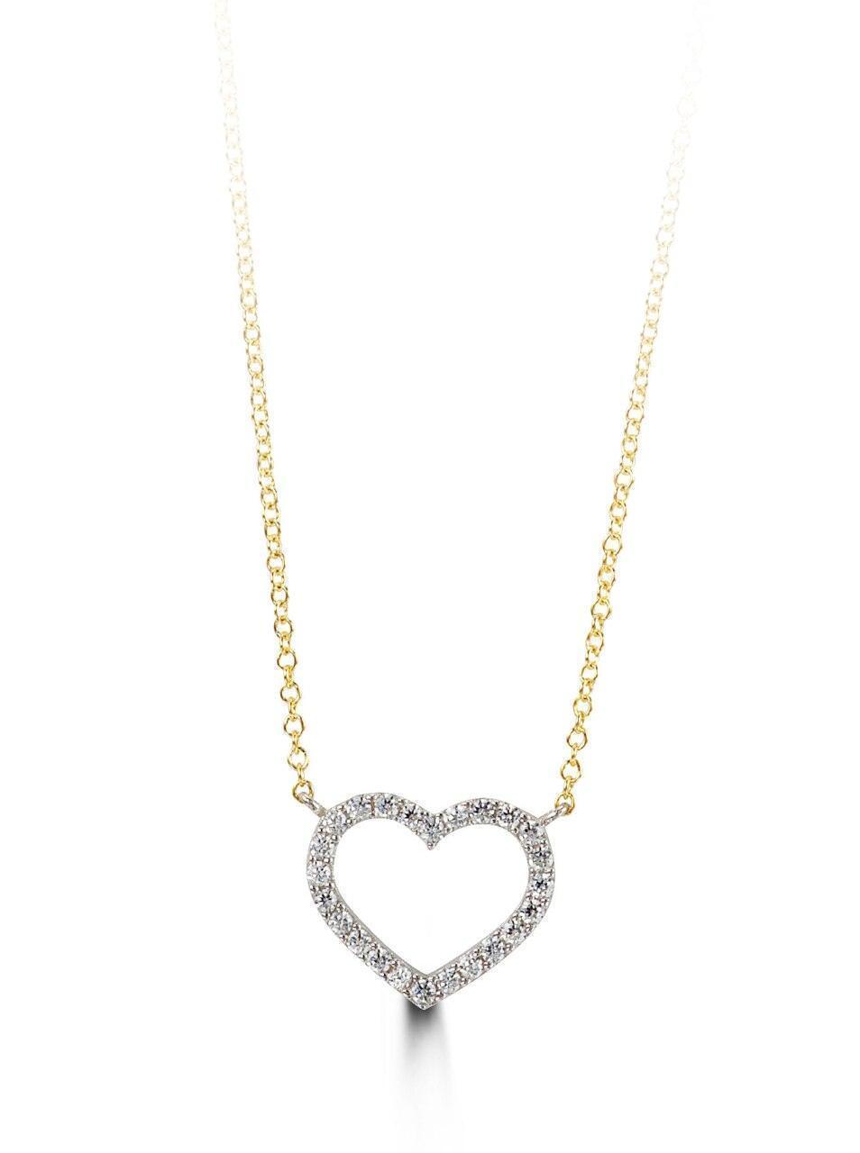 10K Yellow and White Gold CZ Heart Necklace