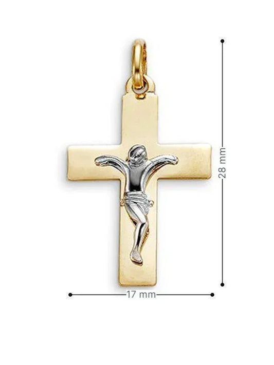 10 Karat Yellow Gold Flat Religious Italian Cross with White Gold Crucifix