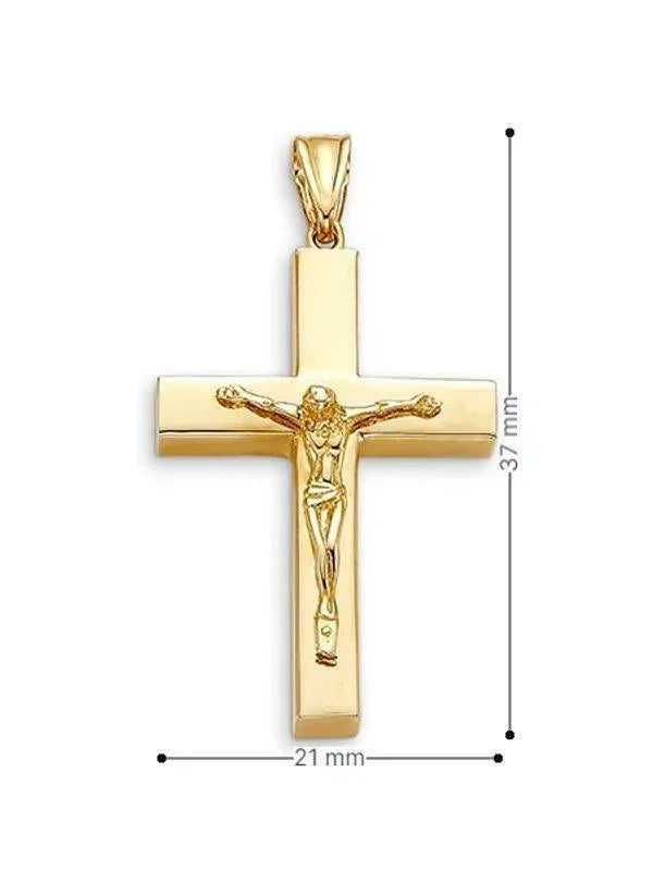 10 Karat Yellow Gold Flat Religious Classic Italian Cross with Crucifix
