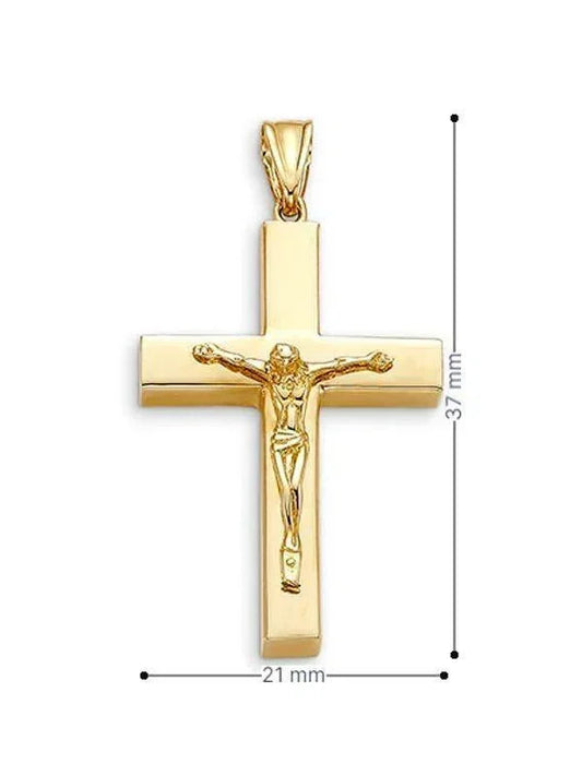 10 Karat Yellow Gold Flat Religious Classic Italian Cross with Crucifix