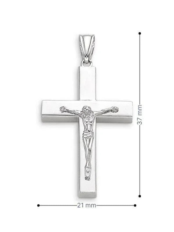 10 Karat White Gold Flat Religious Classic Italian Cross with Crucifix