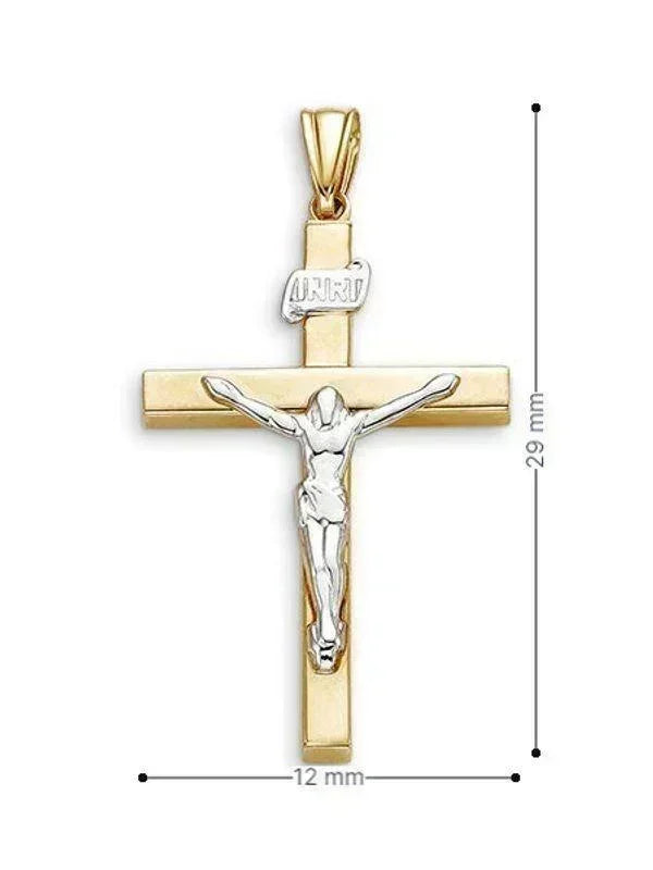 10k Yellow and White Gold Hollow Cross Pendant With Crucifix