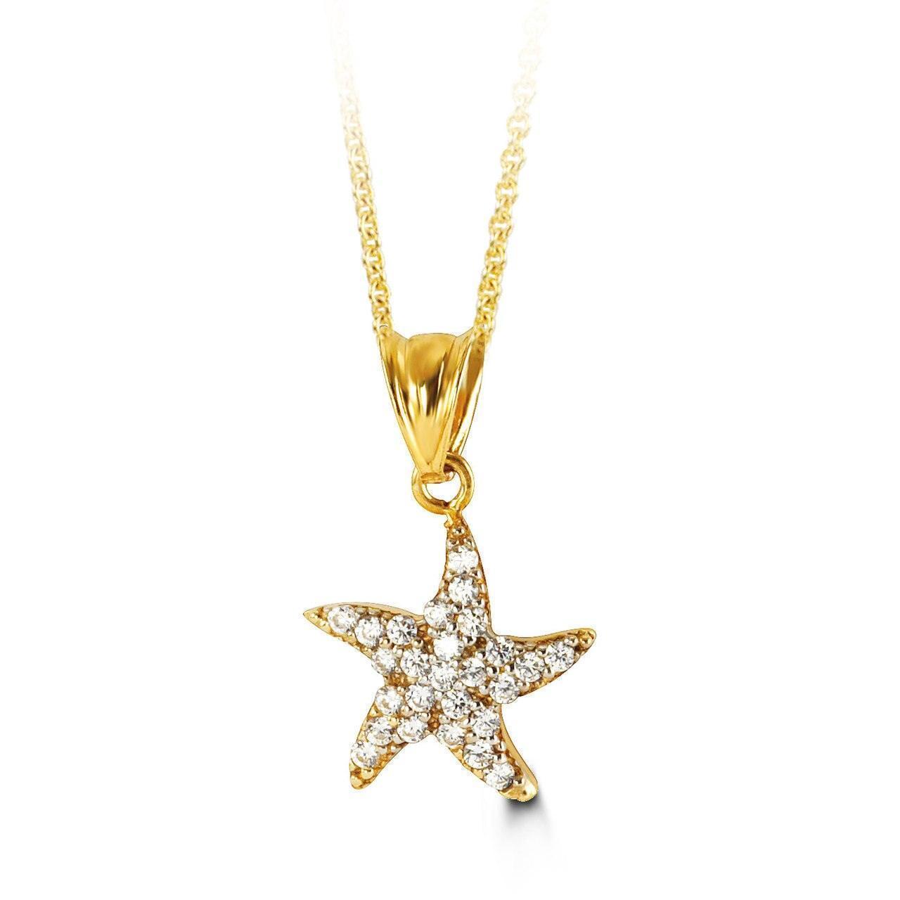 10K Yellow Gold CZ Star Charm Pendant with Chain