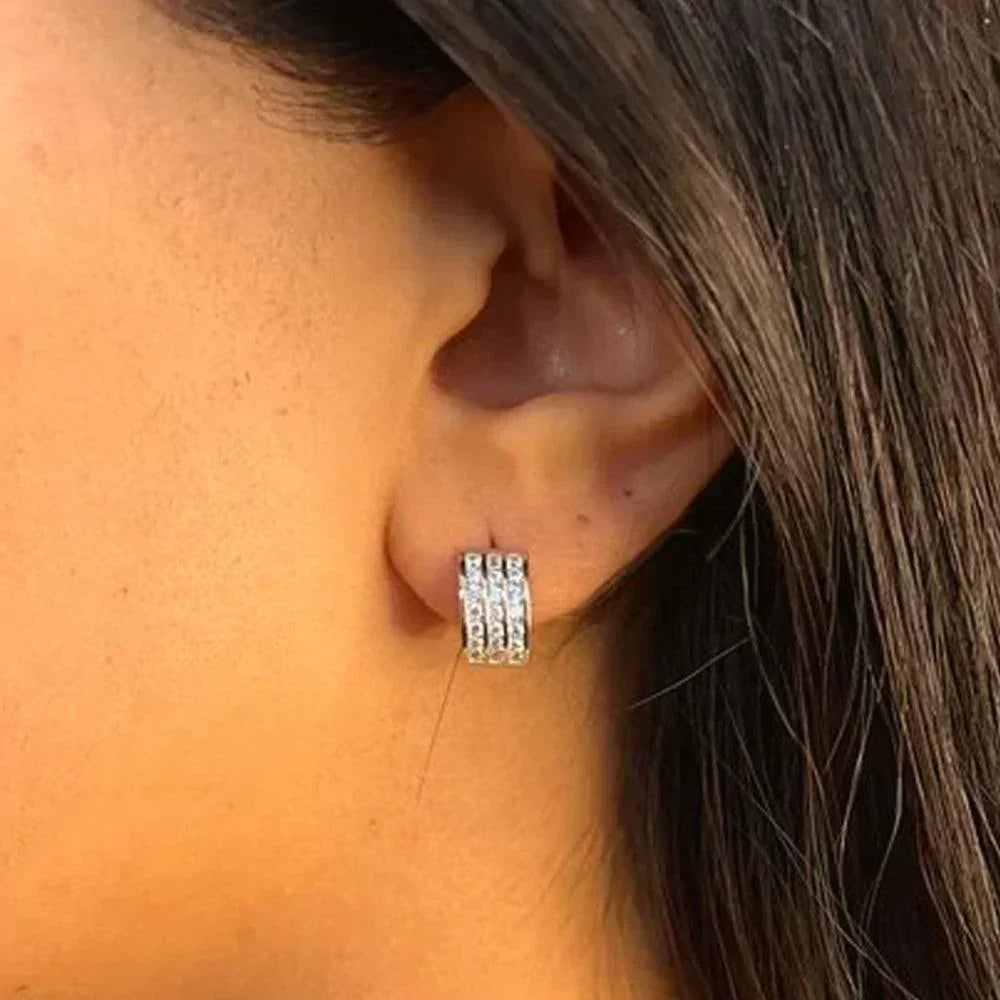 14K White Gold 3 Row Cz Huggies