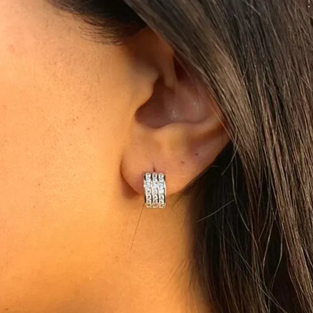 14K White Gold 3 Row Cz Huggies