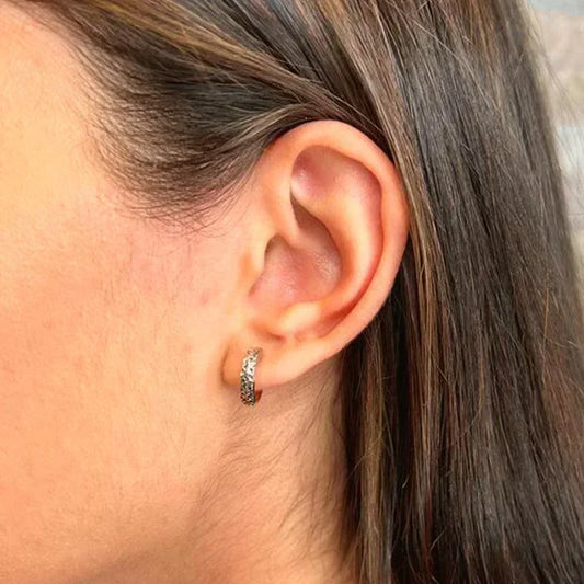 10K White, Yellow, Rose Gold Laser Cut Huggy Earrings