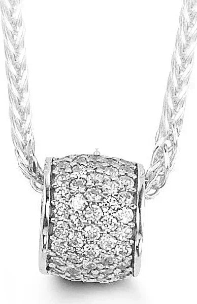 10K White Gold CZ Barrel Glider Pendant with Chain