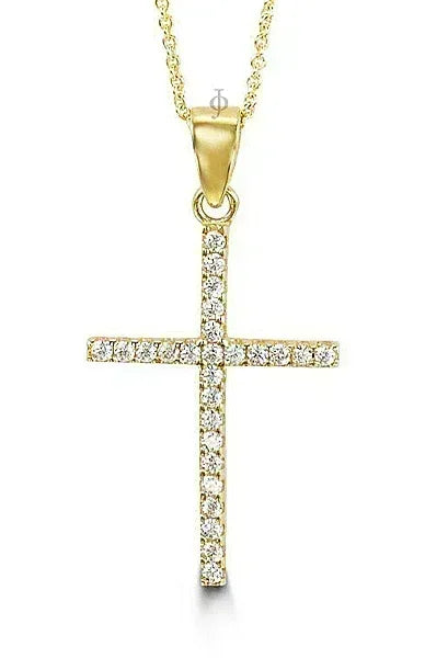 10K Yellow Gold Classic CZ Cross Pendant with Chain