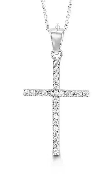 10K White Gold Classic CZ Cross Pendant with Chain