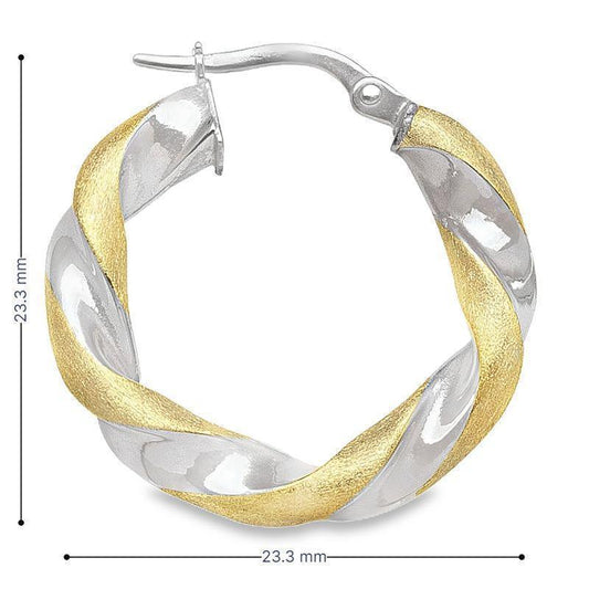 14K Yellow and White Gold Twisted Hoop Earrings