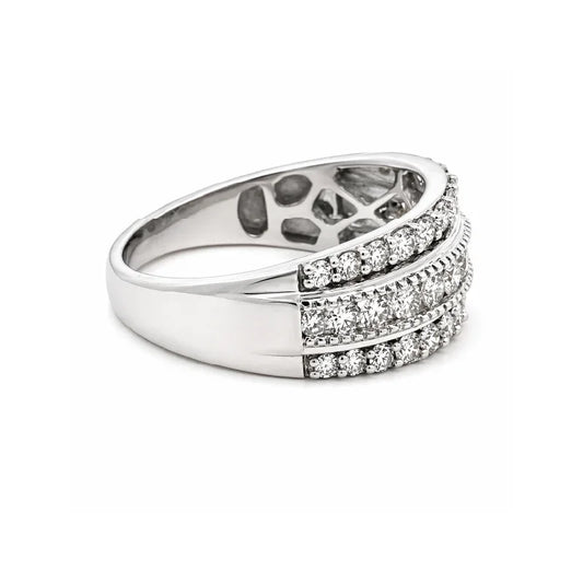 1.00 TDW Diamond Band 10K White Gold Three Row Diamond Band