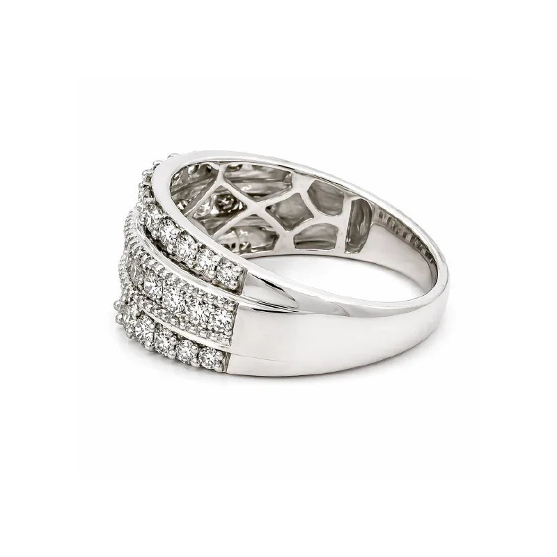 1.00 TDW Diamond Band 10K White Gold Three Row Diamond Band
