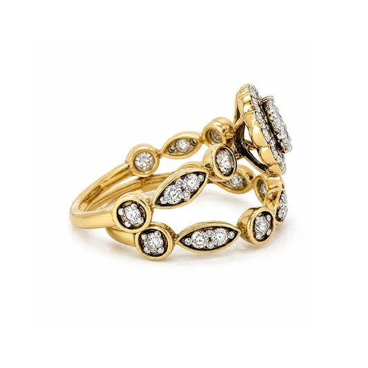 1.00 TDW Floral Diamond Bridal Set in 10K Yellow Gold