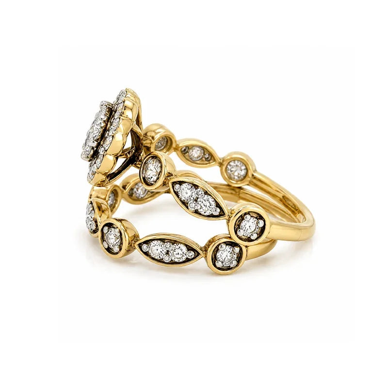 1.00 TDW Floral Diamond Bridal Set in 10K Yellow Gold