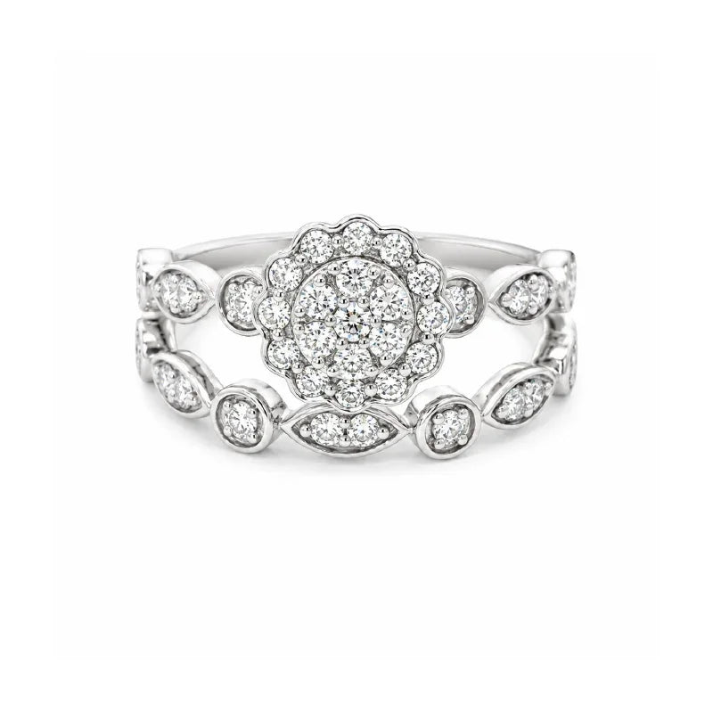 0.50 TDW Floral Diamond Bridal Set in 10K White Gold