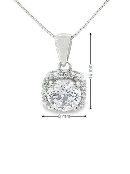 White CZ Cushion Shape Pendant In Sterling Silver