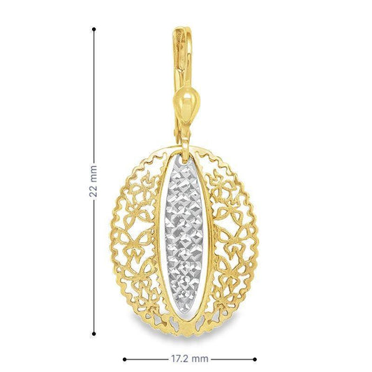 14K Two-Tone Gold Oval Filigree Drop Earrings