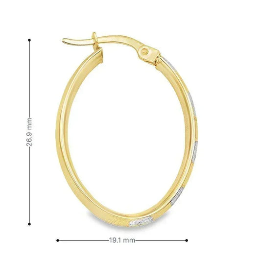 14K Two-Tone Gold Fancy Oval Hoop Earrings