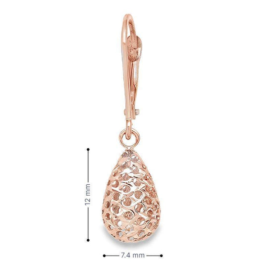 10K Rose Gold Fancy Diamond Cut Tear Drop Earrings