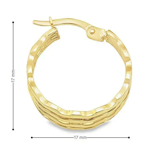 14K Yellow Gold Wave Fancy Hoop Earrings