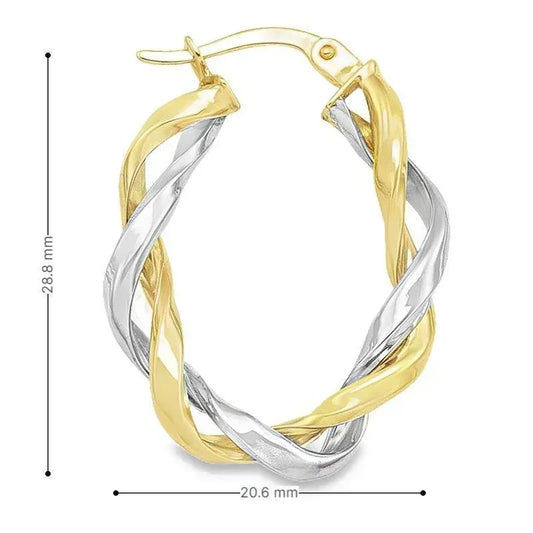14K Two-Tone Gold Fancy Twist Hoop Earrings