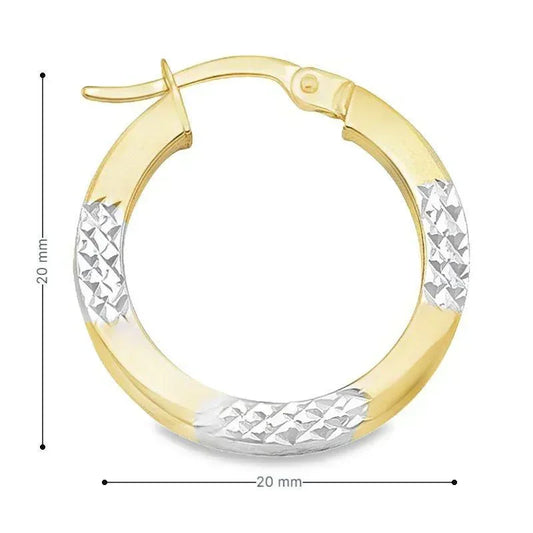 14K Two-Tone Gold Starburst Textured Hoop Earrings