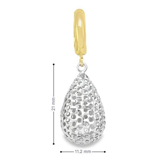 10K Yellow and White Gold Fancy Diamond Cut Tear Drop Earrings