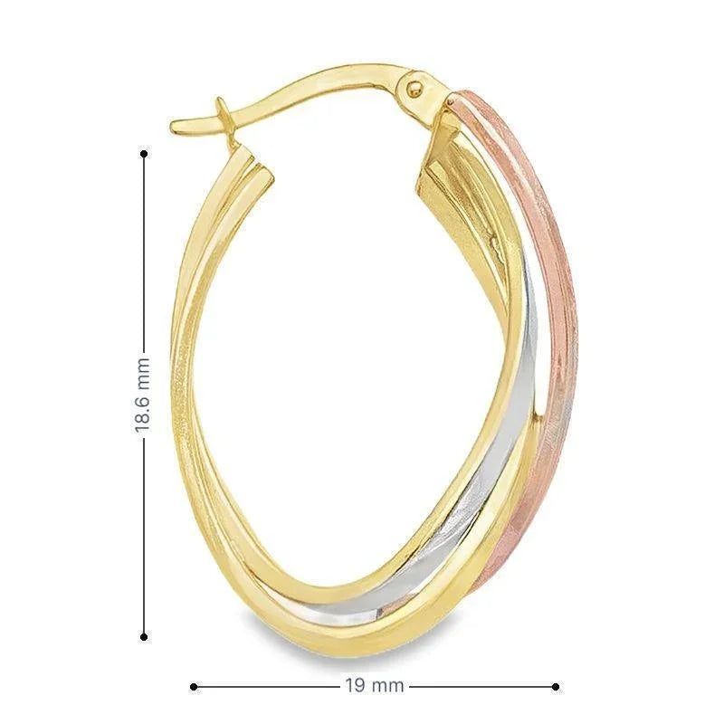 10K Tri-Color Gold Sleek Fancy Hoop Earrings