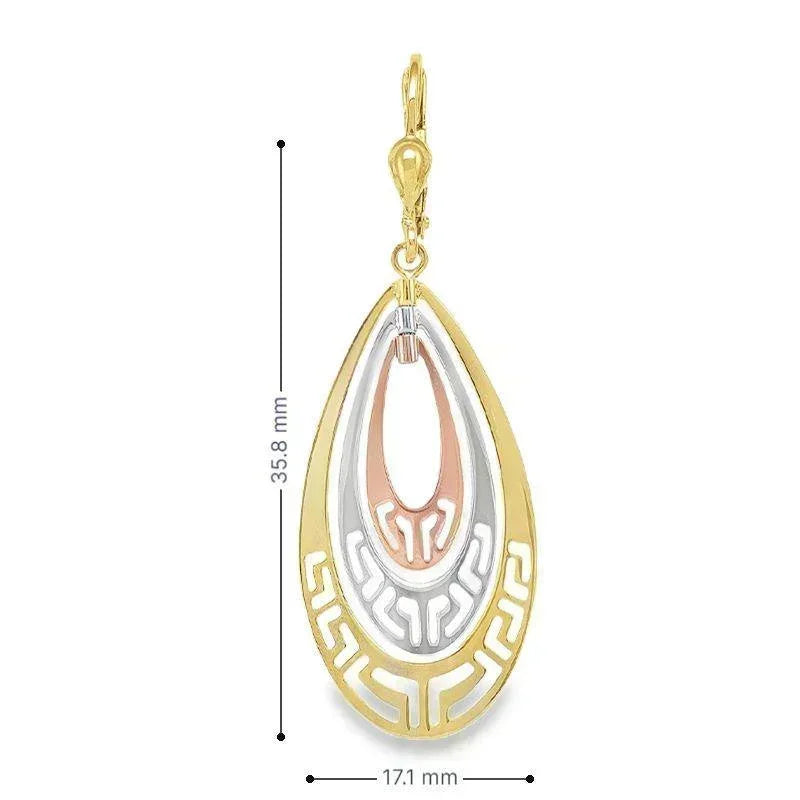 10K Tri-Color Gold Layered Fancy Teardrop Earrings