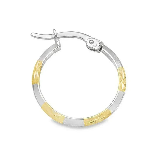 10K Two Tone Gold Patterned Knife Edge Hoop Earrings