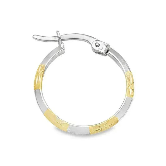 10K Two Tone Gold Patterned Knife Edge Hoop Earrings