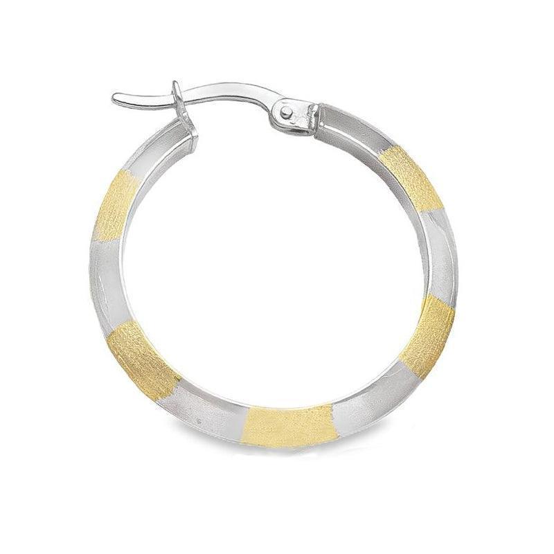 10K Two Tone Patterned Knife Edge Hoop Earrings