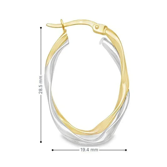 10K Two-Tone Gold Fancy Oval Hoop Earrings