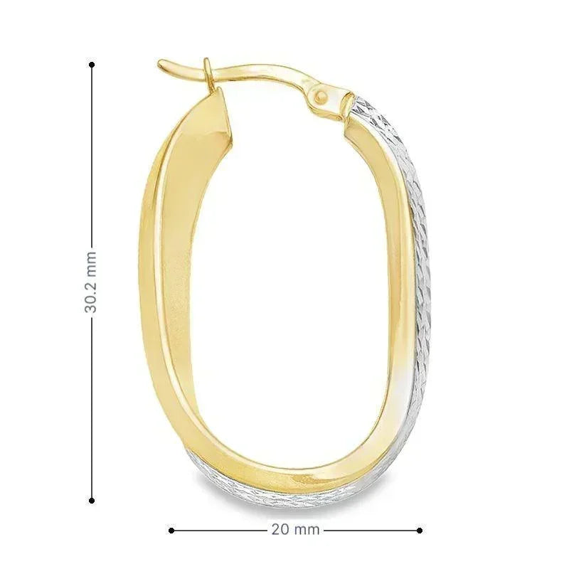 10K Two-Tone Textured Gold Oval Fancy Hoop Earrings
