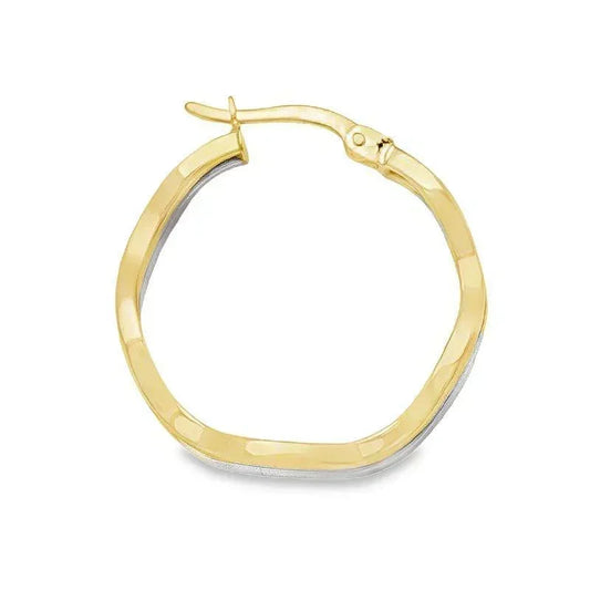 10K Two-Tone Gold Wave Design Hoop Earrings