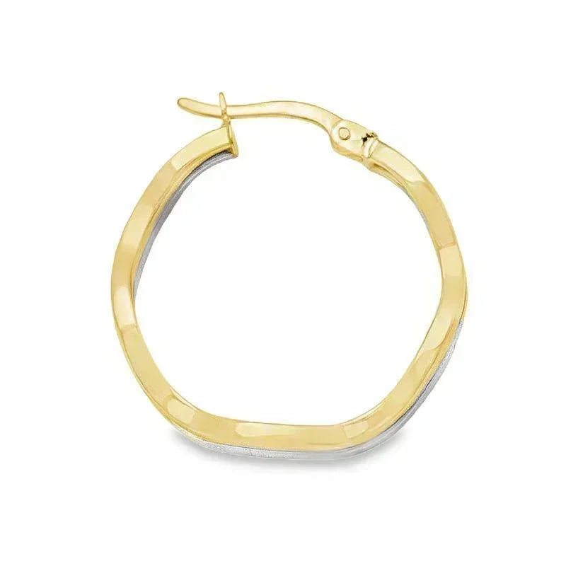 10K Two-Tone Gold Wave Design Hoop Earrings