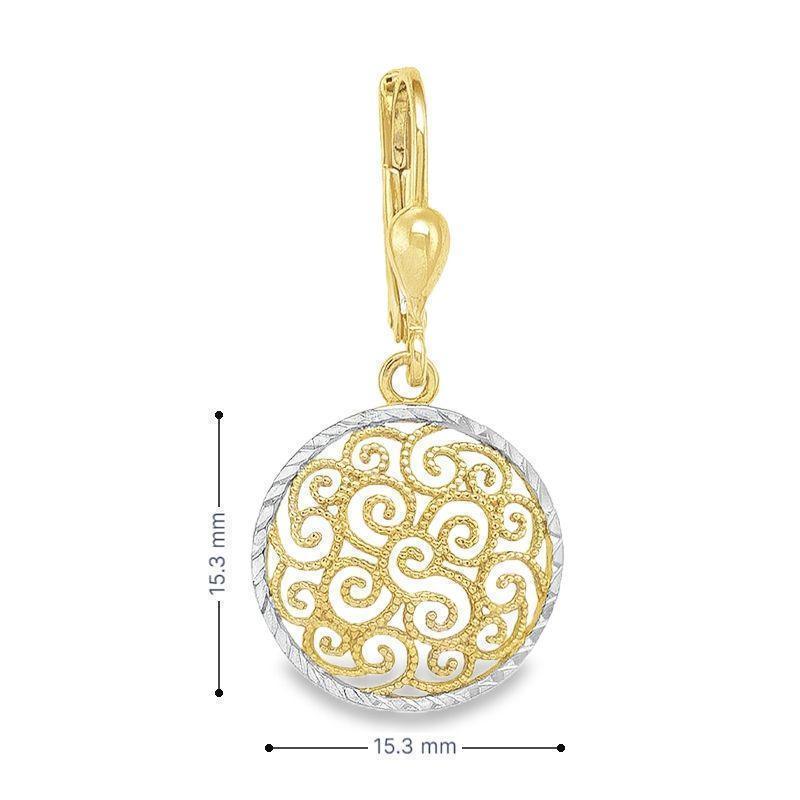 10K Two-Tone Gold Swirl Filigree Round Drop Earrings