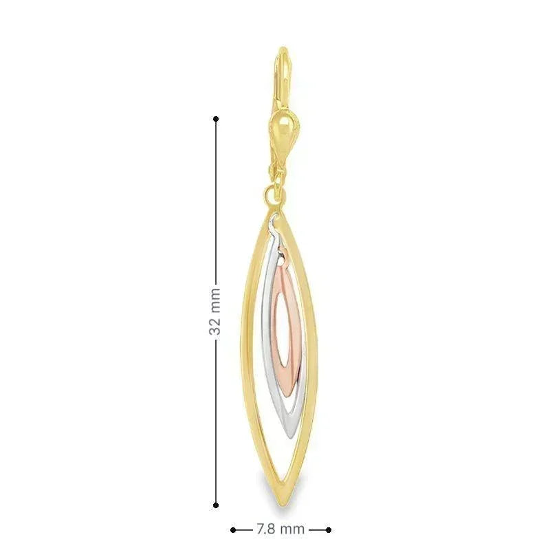 10K Tri-Colour Gold Layered Fancy Drop Earrings