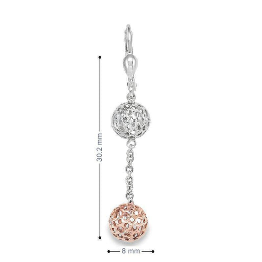 10K Pink and White Gold Diamond-Cut Ball Drop Earrings